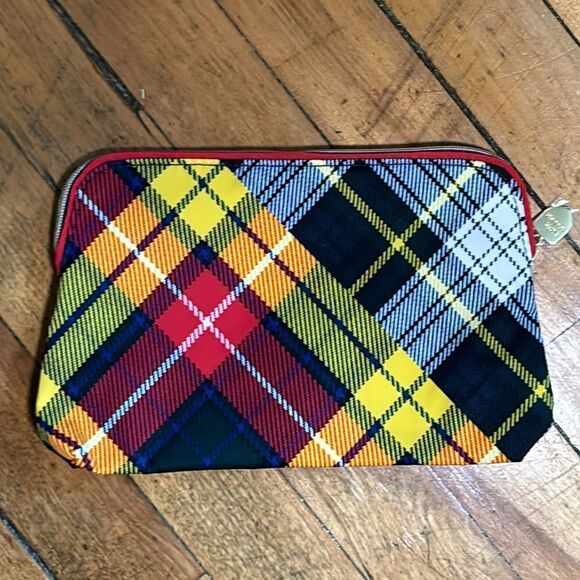 Estée Lauder Plaid Red Green and Yellow Tartan Print Cosmetic Makeup Bag - Picture 5 of 6